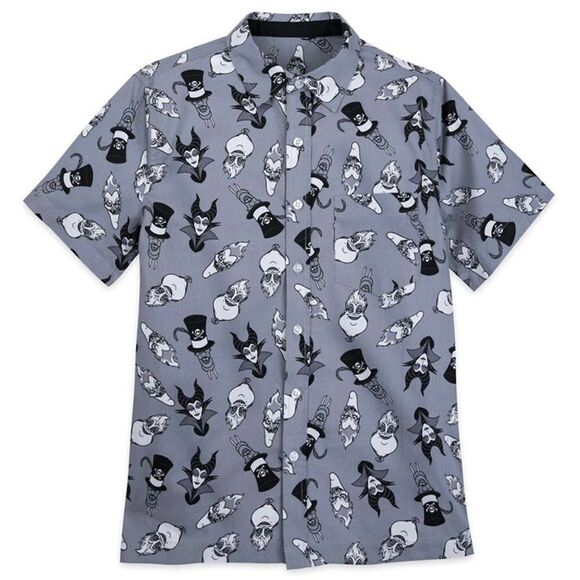Disney Parks Villains Gray Woven Button‎ Down Men's Shirt NWT - Picture 1 of 7